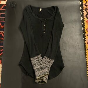 Free People Black and Gray Long Sleeve Top